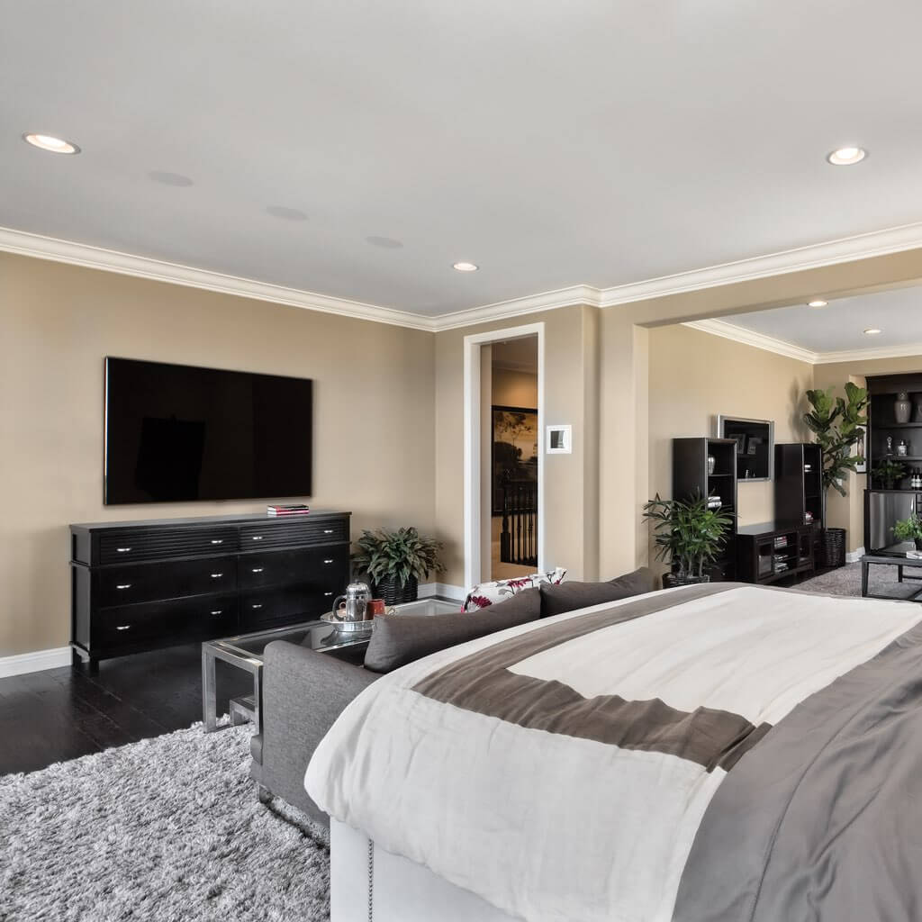 Sales and installation of Sonance Visual Performance Series In-ceiling speakers in bedroom, in the Miami / Fort Lauderdale area. Available at dmg Martinez Group.